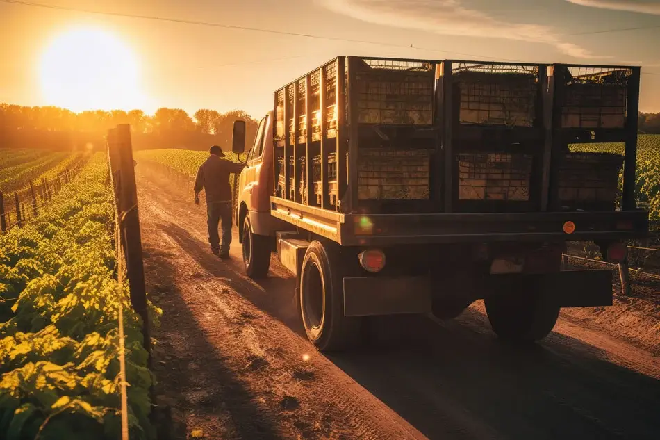 Man working in field with Truck